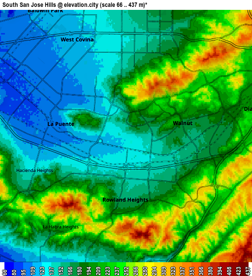 Zoom OUT 2x South San Jose Hills, United States elevation map