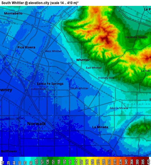 Zoom OUT 2x South Whittier, United States elevation map