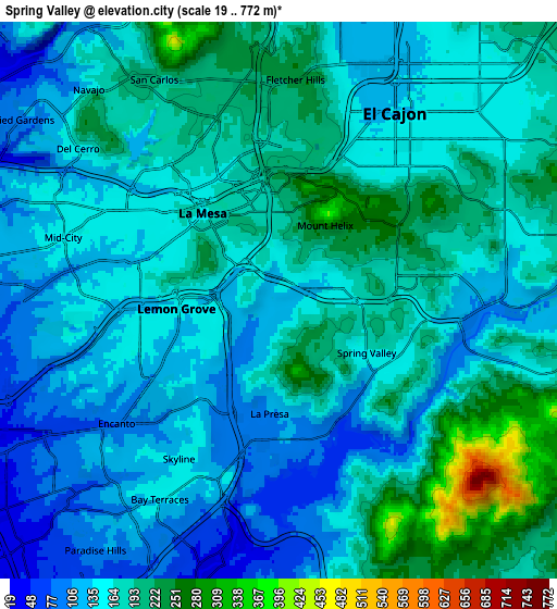 Zoom OUT 2x Spring Valley, United States elevation map