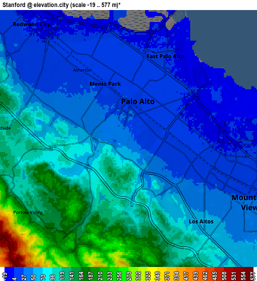 Zoom OUT 2x Stanford, United States elevation map