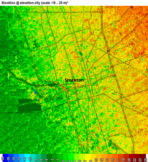 Zoom OUT 2x Stockton, United States elevation map