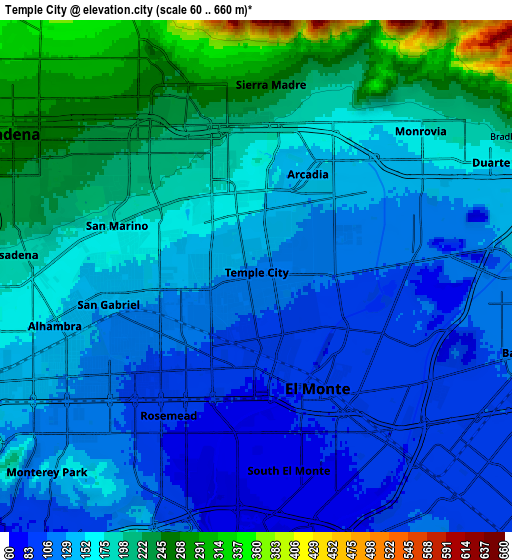 Zoom OUT 2x Temple City, United States elevation map