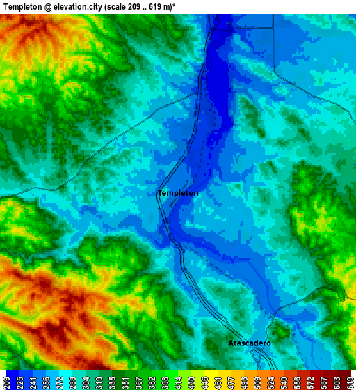 Zoom OUT 2x Templeton, United States elevation map