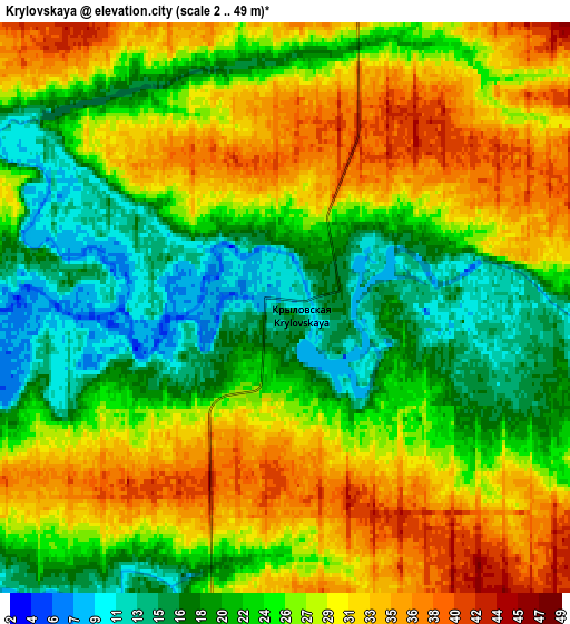 Zoom OUT 2x Krylovskaya, Russia elevation map