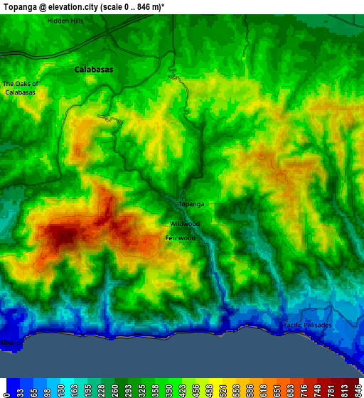 Zoom OUT 2x Topanga, United States elevation map