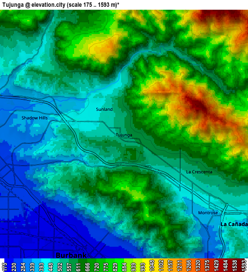 Zoom OUT 2x Tujunga, United States elevation map