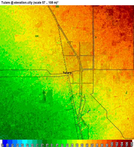 Zoom OUT 2x Tulare, United States elevation map