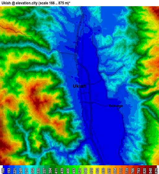 Zoom OUT 2x Ukiah, United States elevation map