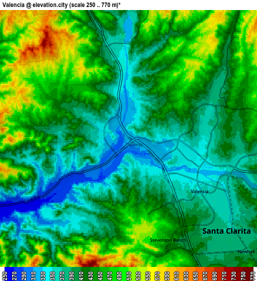 Zoom OUT 2x Valencia, United States elevation map