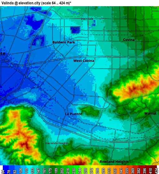 Zoom OUT 2x Valinda, United States elevation map