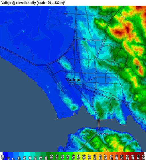 Zoom OUT 2x Vallejo, United States elevation map