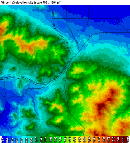 Zoom OUT 2x Vincent, United States elevation map