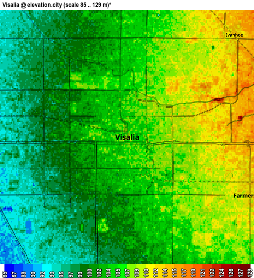 Zoom OUT 2x Visalia, United States elevation map