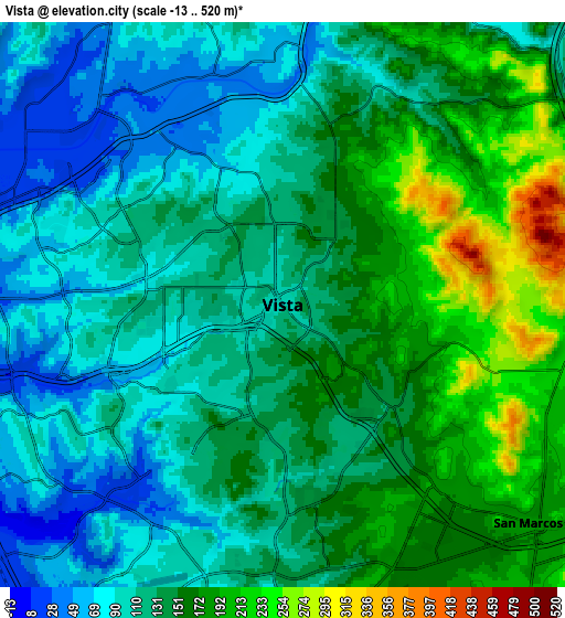 Zoom OUT 2x Vista, United States elevation map