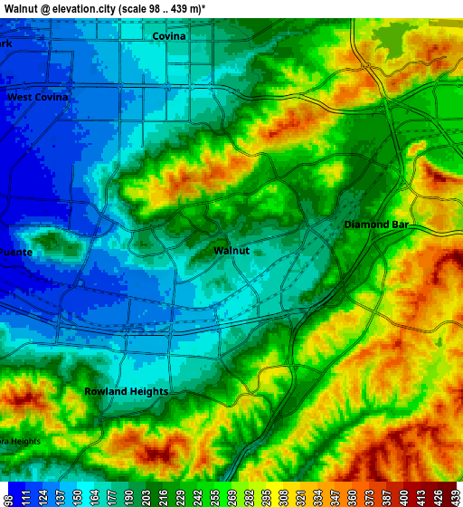 Zoom OUT 2x Walnut, United States elevation map