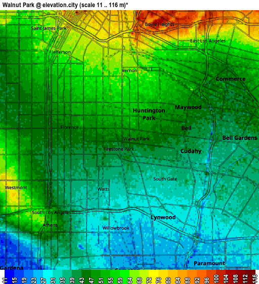 Zoom OUT 2x Walnut Park, United States elevation map