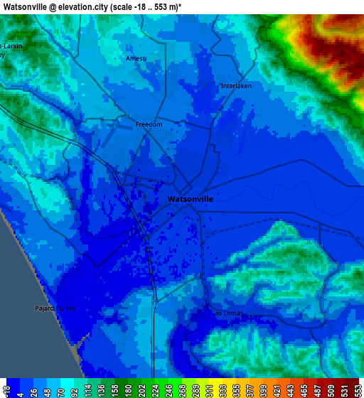 Zoom OUT 2x Watsonville, United States elevation map