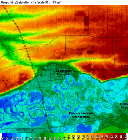 Zoom OUT 2x Kropotkin, Russia elevation map