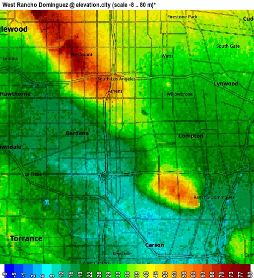 Zoom OUT 2x West Rancho Dominguez, United States elevation map