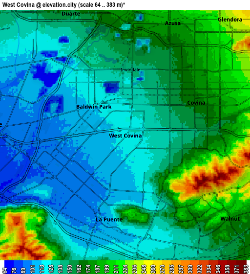 Zoom OUT 2x West Covina, United States elevation map