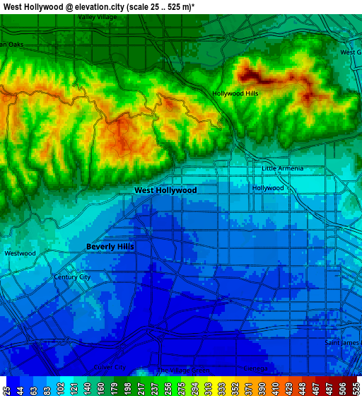 Zoom OUT 2x West Hollywood, United States elevation map