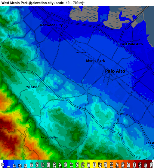 Zoom OUT 2x West Menlo Park, United States elevation map