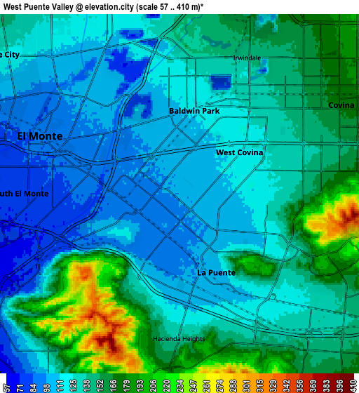 Zoom OUT 2x West Puente Valley, United States elevation map