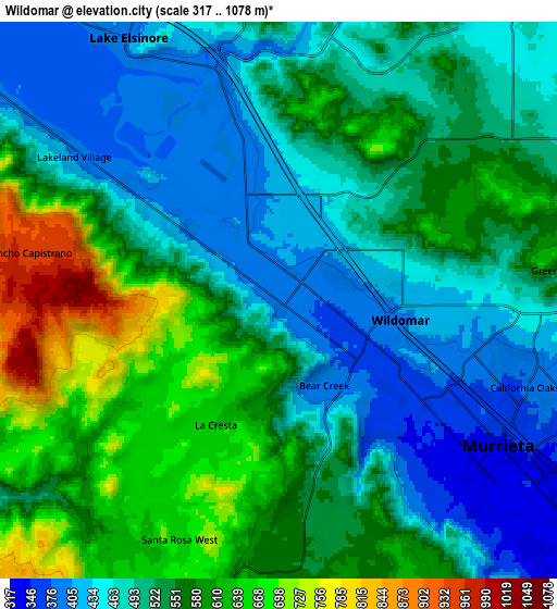 Zoom OUT 2x Wildomar, United States elevation map