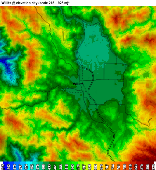 Zoom OUT 2x Willits, United States elevation map