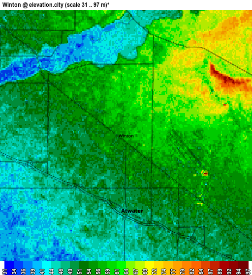 Zoom OUT 2x Winton, United States elevation map