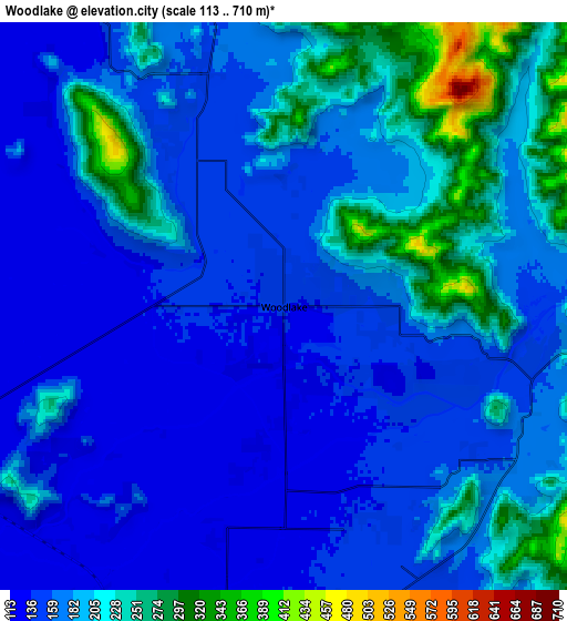 Zoom OUT 2x Woodlake, United States elevation map