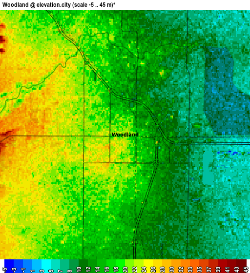 Zoom OUT 2x Woodland, United States elevation map