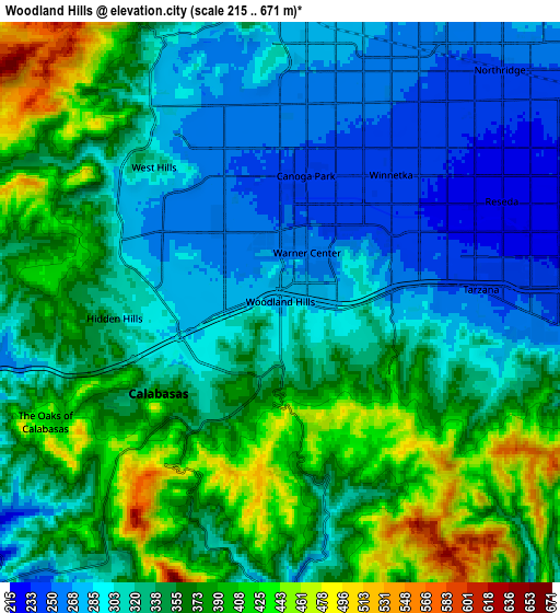 Zoom OUT 2x Woodland Hills, United States elevation map