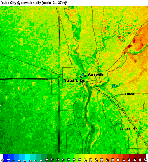 Zoom OUT 2x Yuba City, United States elevation map