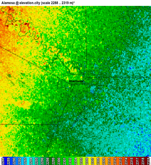 Zoom OUT 2x Alamosa, United States elevation map