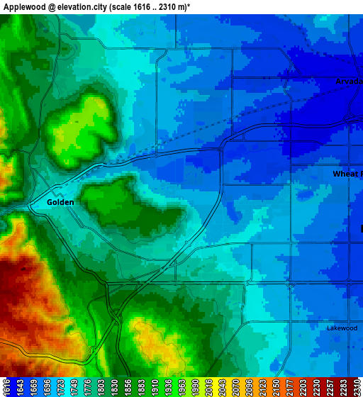 Zoom OUT 2x Applewood, United States elevation map