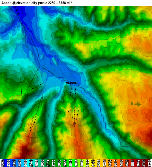 Zoom OUT 2x Aspen, United States elevation map