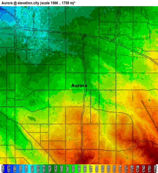 Zoom OUT 2x Aurora, United States elevation map