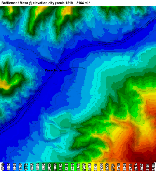 Zoom OUT 2x Battlement Mesa, United States elevation map