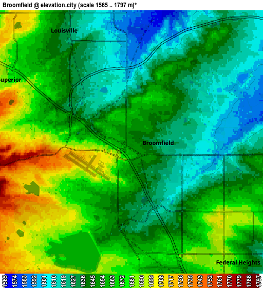 Zoom OUT 2x Broomfield, United States elevation map