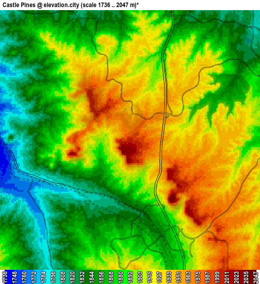 Zoom OUT 2x Castle Pines, United States elevation map