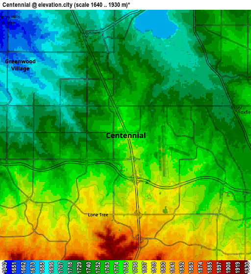 Zoom OUT 2x Centennial, United States elevation map