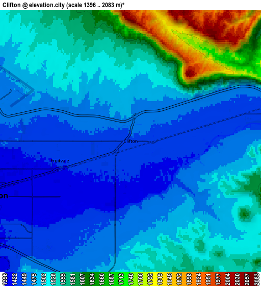 Zoom OUT 2x Clifton, United States elevation map