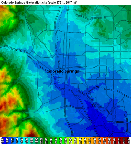 Zoom OUT 2x Colorado Springs, United States elevation map