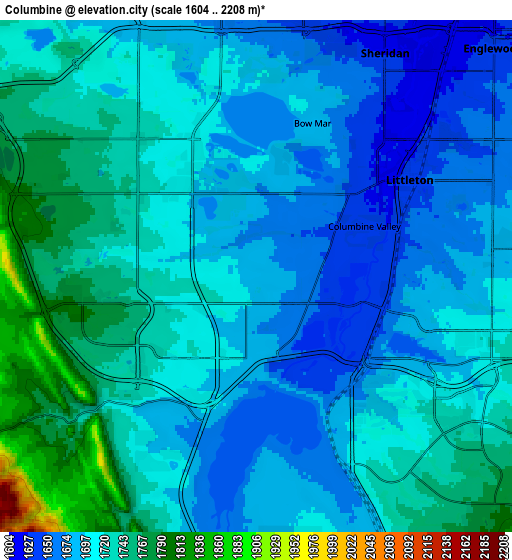 Zoom OUT 2x Columbine, United States elevation map