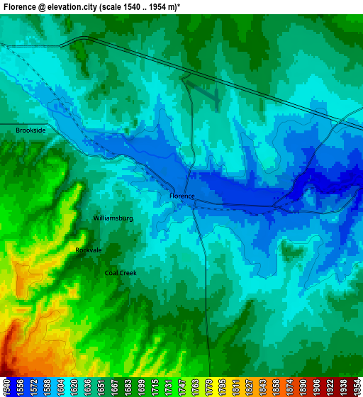 Zoom OUT 2x Florence, United States elevation map