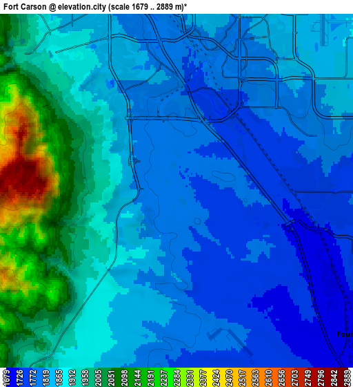 Zoom OUT 2x Fort Carson, United States elevation map