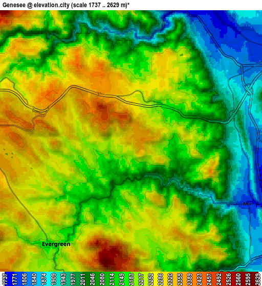 Zoom OUT 2x Genesee, United States elevation map