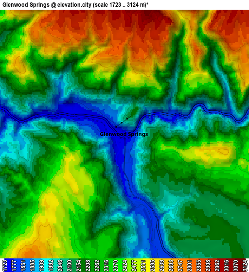 Zoom OUT 2x Glenwood Springs, United States elevation map