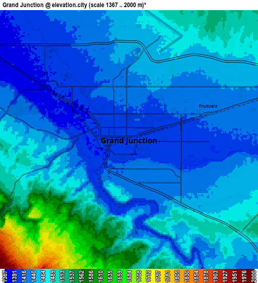 Zoom OUT 2x Grand Junction, United States elevation map